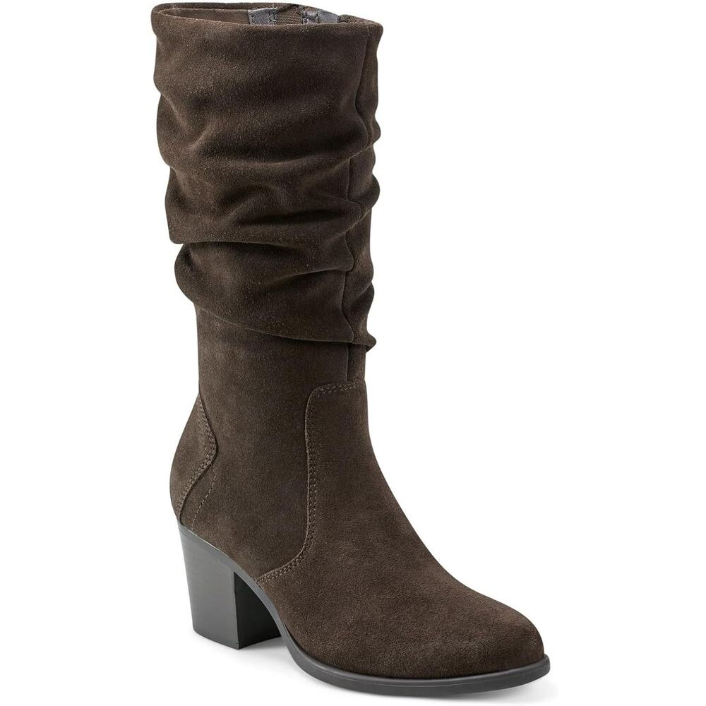 Earth Women Vine Block Heel Mid Calf Riding Boots Size US 11M Dark Brown Suede